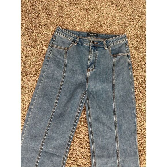 Modcloth The Bianca Flared Leg Retro Style Light Blue Jeans Front Seams Size 8 - Picture 10 of 12